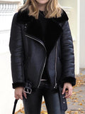Airchics manteau aviateur en cuir doublé mouton ceinture femme motard vestes noir