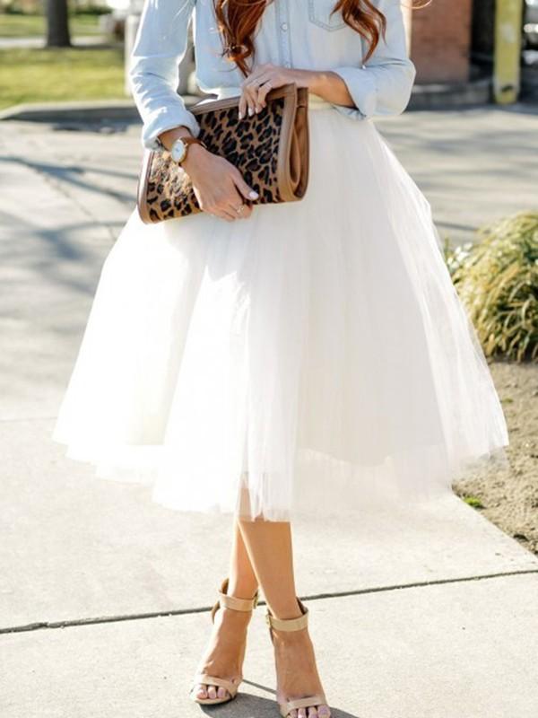 Airchics mi-longue jupe plissé taille élastique tutu en tulle élégant femme