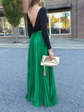 Vintage Jupe Verte Maxi Taille Élastique Plissé Femme Élégant