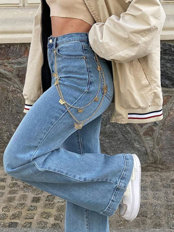 Airchics longue jeans flare évasé avec poches taille haute femme mode