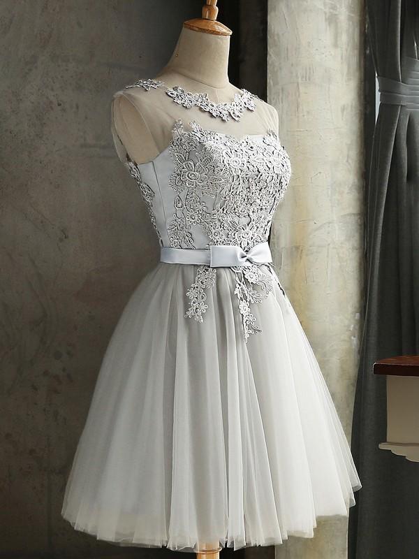 Vintage Robe Courte avec Noeud Papillon en Dentelle Tutu Tulle Gris