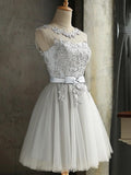 Vintage Robe Courte avec Noeud Papillon en Dentelle Tutu Tulle Gris