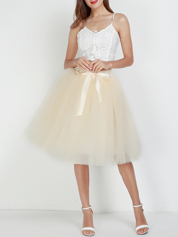 Airchics mi-longue jupe unicolore avec ceinture plissé tutu en tulle élégant femme