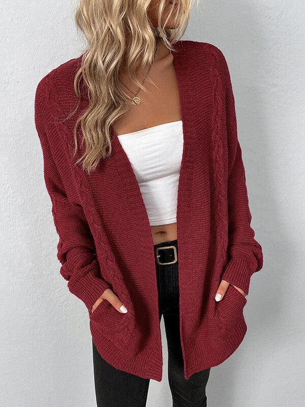 Airchics gilet unicolore poches manches longues femme casual lâche