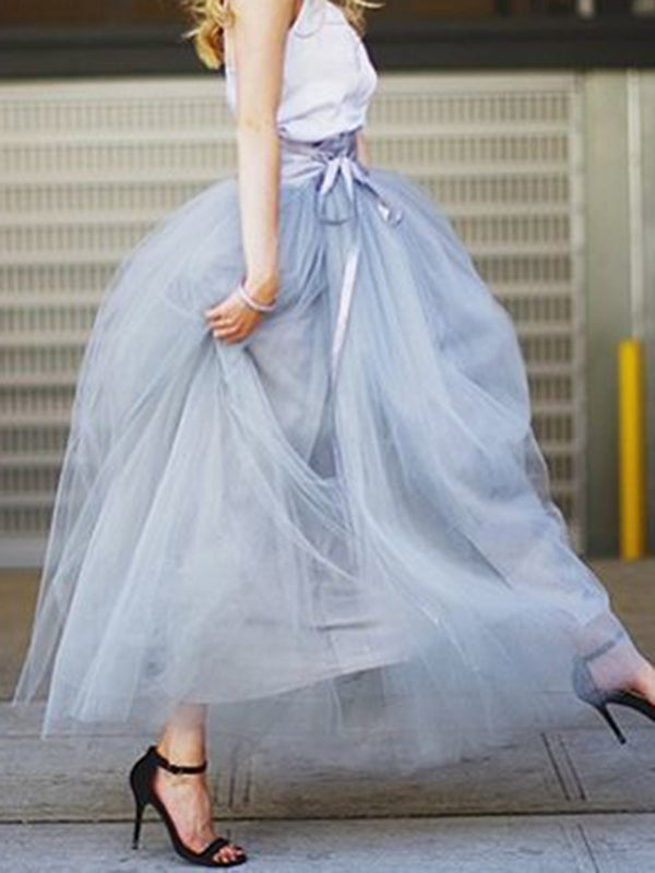 Airchics jupe longue demoiselle d'honneur bouffante tutu tulle élégant femme gris clair