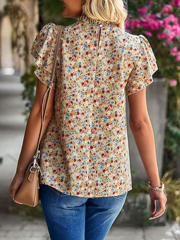 Airchics hauts imprimé à fleurie col rond manches courtes femme mode
