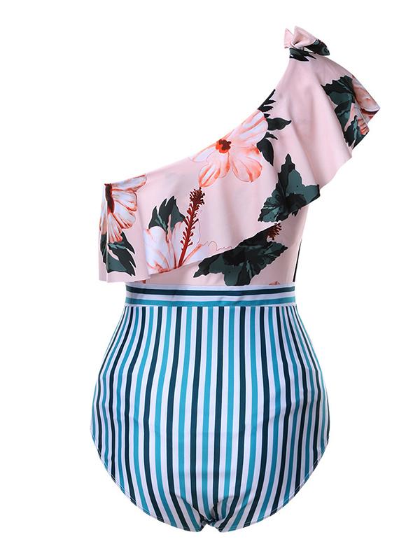 Airchics maillot de bain de grossesse une pièce rayé imprimé à volantée une épaule