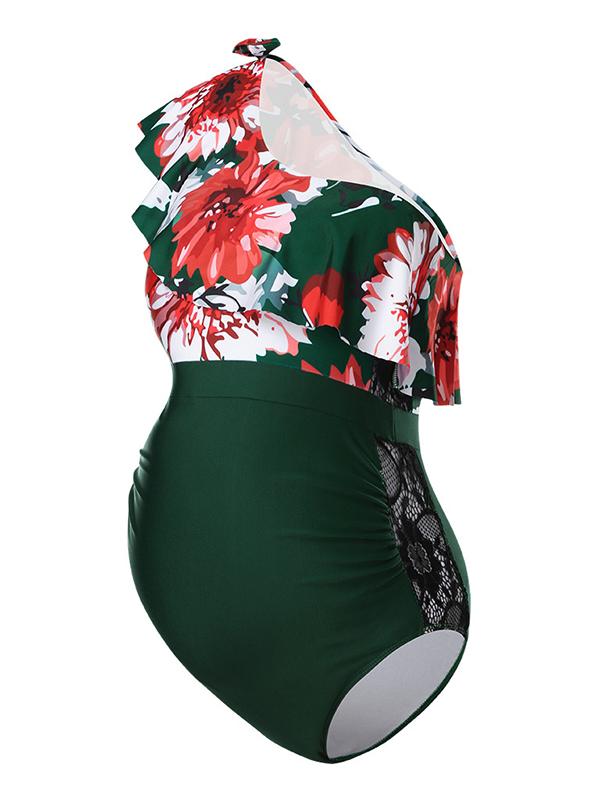 Airchics maillot de bain de grossesse une pièce rayé imprimé à volantée une épaule