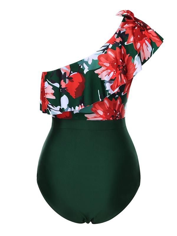 Airchics maillot de bain de grossesse une pièce rayé imprimé à volantée une épaule