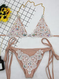 Airchics maillot de bain avec dentelle strass bikini blanc et khaki