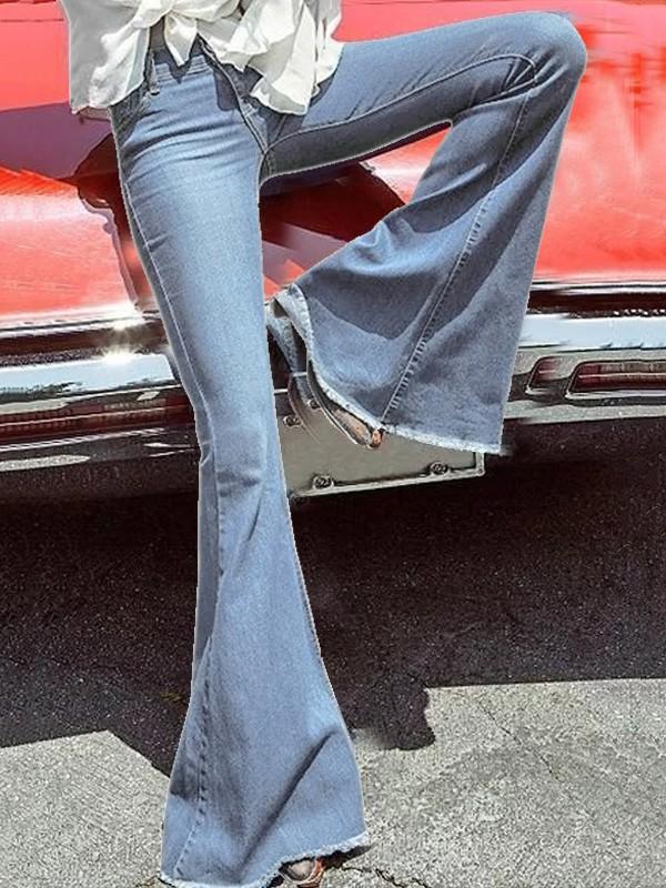 Airchics jeans maxi longue patte d'éléphant vintage femme pantalon bleu clair