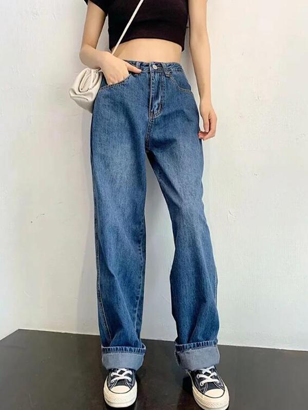 Airchics jean longue droit ample femme pantalon bleu foncé