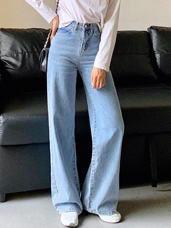 Airchics jean longue large flare mode décontracté femme denim pantalon bleu