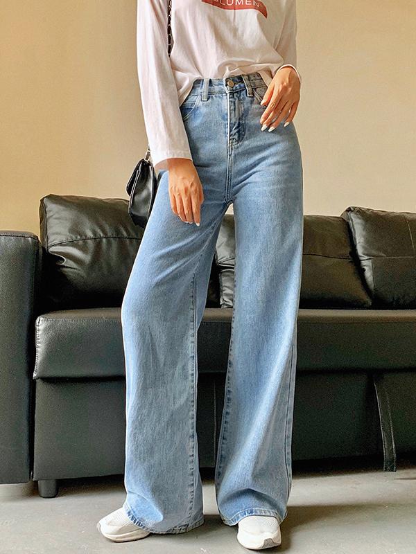 Airchics jean longue large flare mode décontracté femme denim pantalon bleu