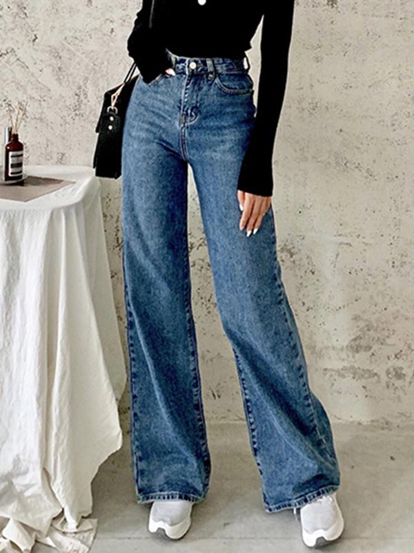 Airchics jean longue large flare mode décontracté femme denim pantalon bleu