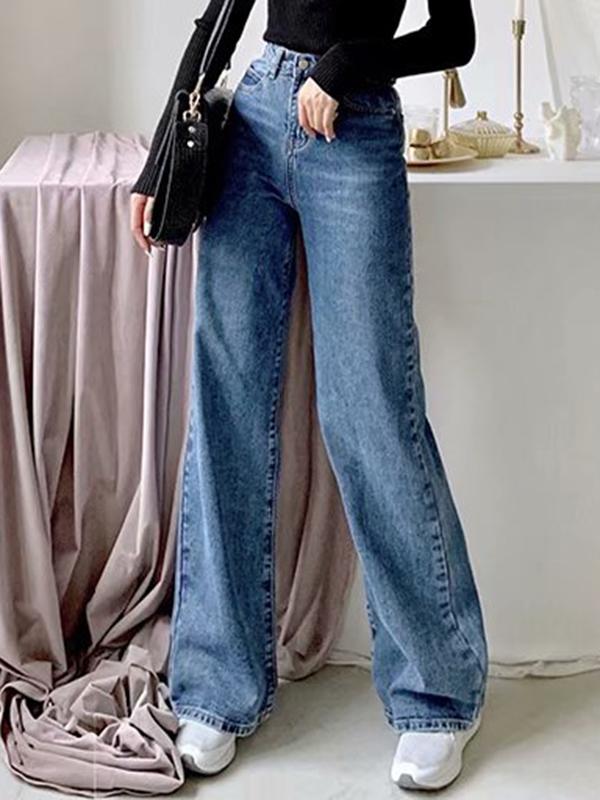 Airchics jean longue large flare mode décontracté femme denim pantalon bleu