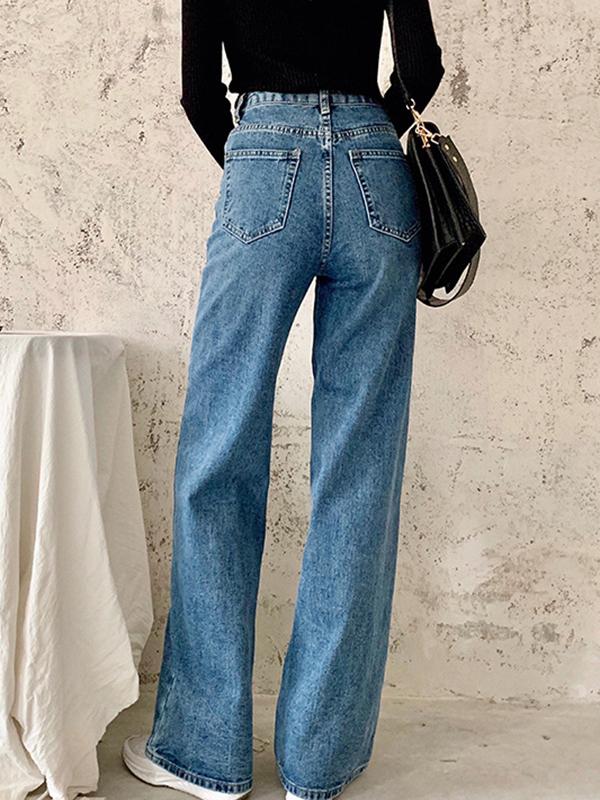 Airchics jean longue large flare mode décontracté femme denim pantalon bleu