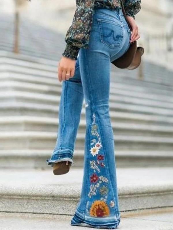 Airchics jeans flare pattes imprimé à fleurie mode femme pantalon