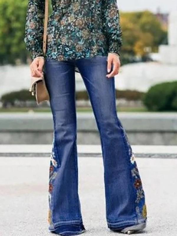 Airchics jeans flare pattes imprimé à fleurie mode femme pantalon