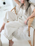 Airchics combinaison en coton rayé bretelle large femme salopette blanc