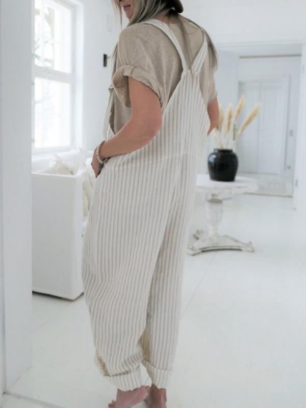 Airchics combinaison en coton rayé bretelle large femme salopette blanc