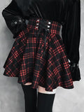 Airchics jupe courte évasée carreaux avec à lacets punk noir et rouge