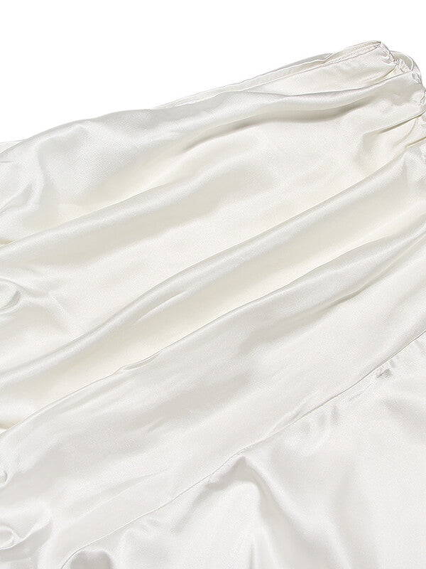 Airchics longue jupe irrégulière satin avec strappy fendu le côté taille haute femme mode blanche