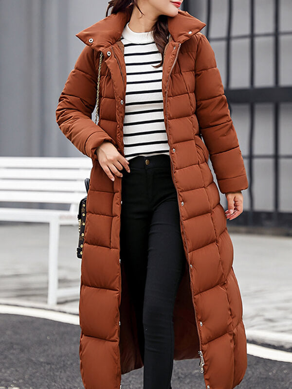 Airchics longue manteau boutons avec poches ceinture fermeture éclair à capuche femme mode