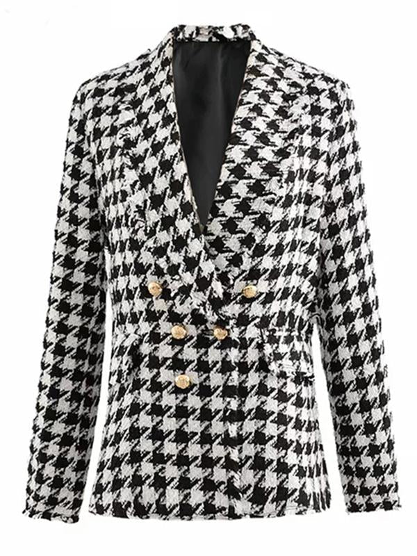 Airchics blazer en laine pied de poule mode femme vestes noir et blanc