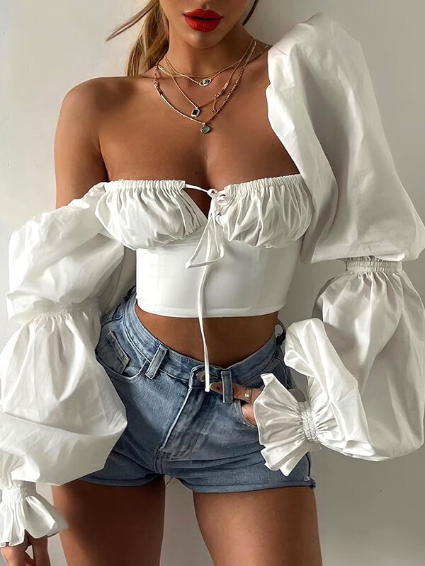 Airchics hauts unicolore strappy col carré manches bouffantes femme mode