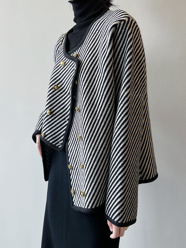 Airchics manteau rayé double boutonnage irrégulière femme mode