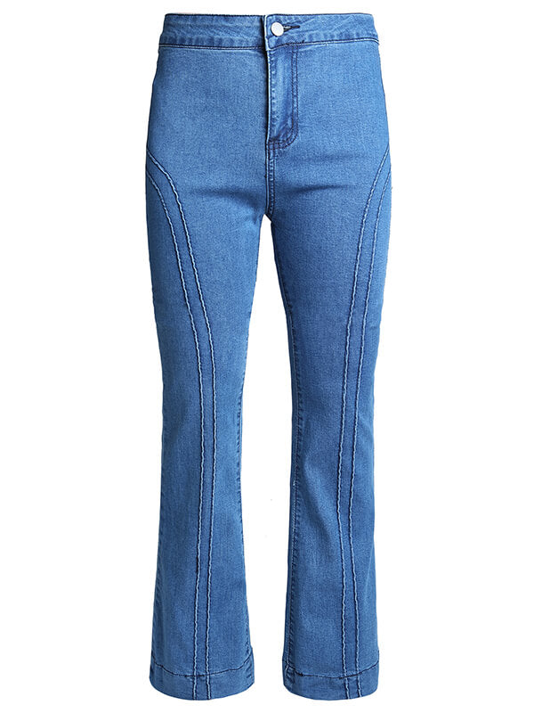 Airchics longue jeans flare évasé avec poches mi taille femme simple