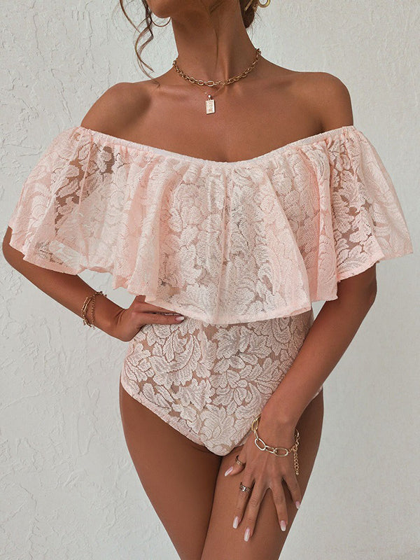 Airchics maillots de bain une pièce dentelle volants col bateau femme