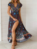 Sexy Longue Robe Imprimé à Fleurie de Plage Bohème Fendue Cuisse