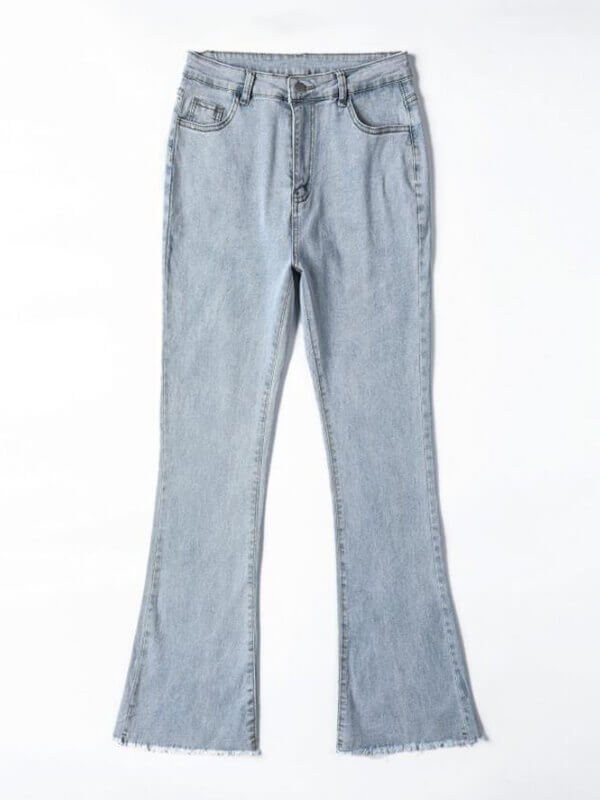 Airchics longue jeans flare évasé boutons avec poches mi taille femme simple
