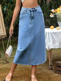 Airchics longue jupe trapèze unicolore jean avec poches femme mode