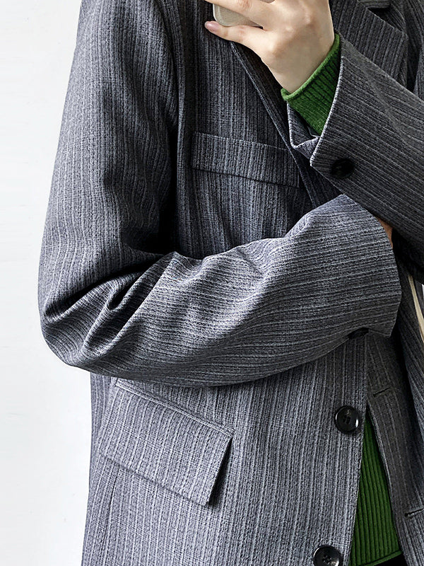 Airchics blazer rayé boutonnage avec poches manches longues femme mode