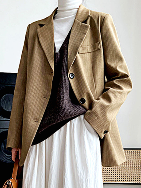 Airchics blazer rayé boutonnage avec poches manches longues femme mode