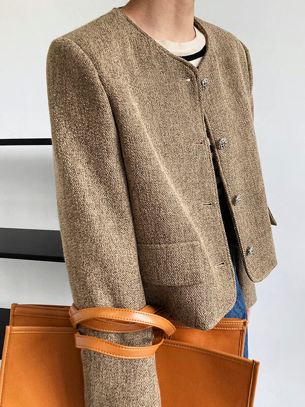 Airchics manteau courte boutonnage avec poches col rond femme mode