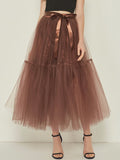 Airchics longue jupe unicolore avec ceinture plissé tutu en tulle élégant femme