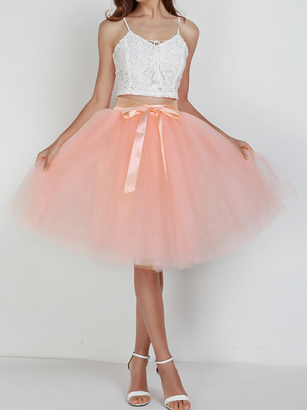 Airchics mi-longue jupe unicolore avec ceinture plissé tutu en tulle élégant femme