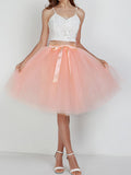 Airchics mi-longue jupe unicolore avec ceinture plissé tutu en tulle élégant femme