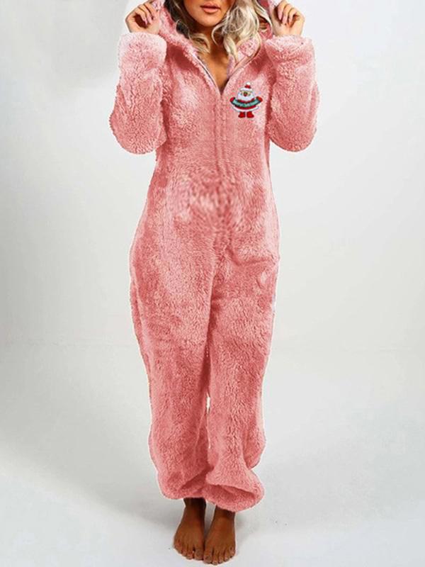 Airchics combinaison de pyjama polaire noël broderie capuche une pièce femme