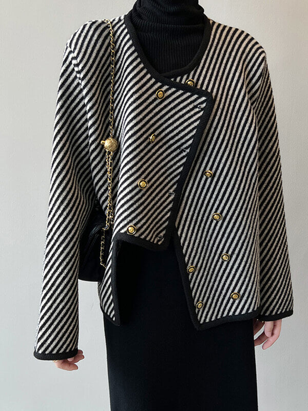 Airchics manteau rayé double boutonnage irrégulière femme mode