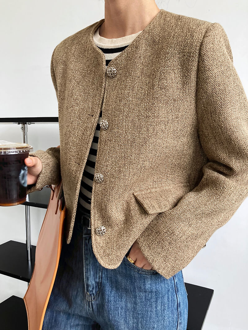 Airchics manteau courte boutonnage avec poches col rond femme mode