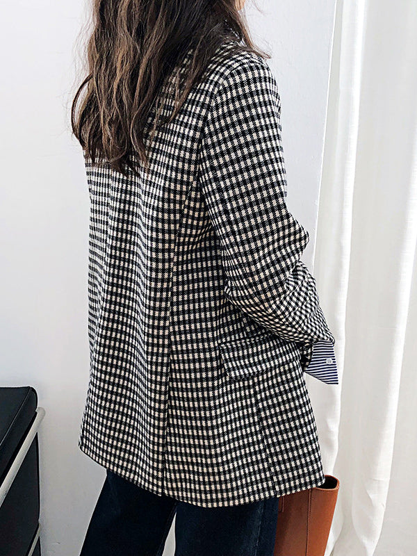 Airchics blazer carreaux boutonnage avec poches manches longues femme décontracté