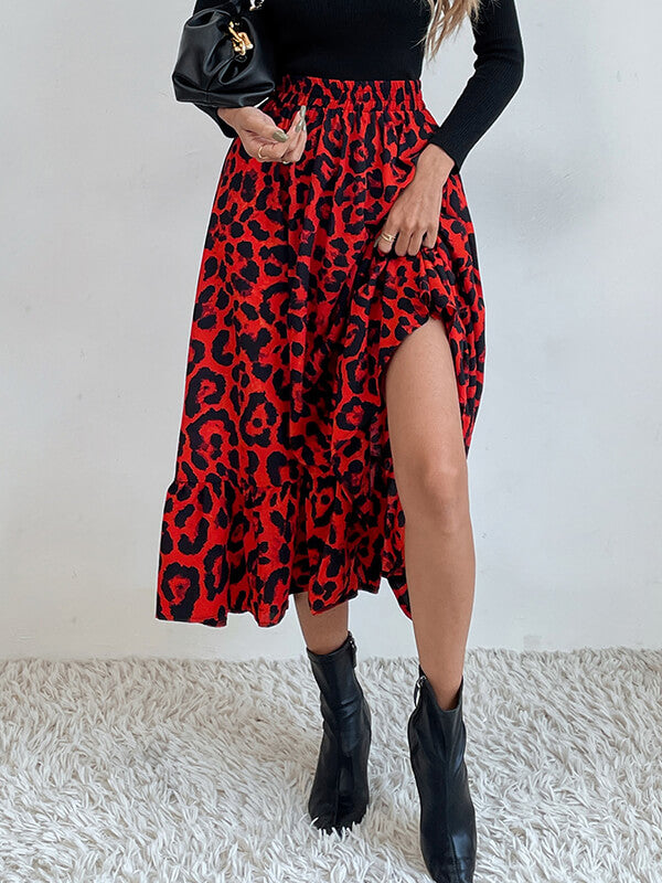 Airchics longue jupe trapèze léopard à volantée femme élégant mode