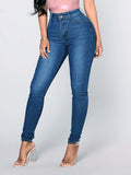 Airchics longue jeans slim fitness avec poches taille haute femme décontracté