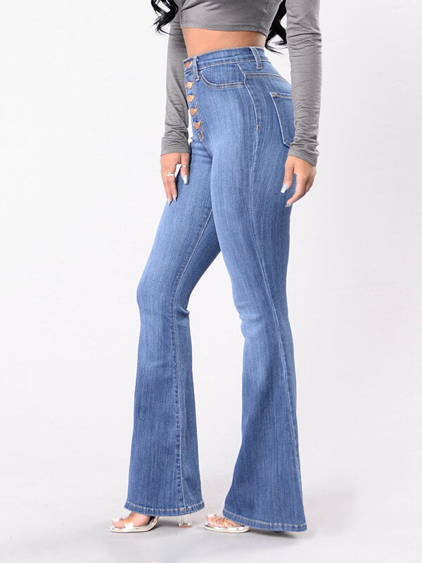 Airchics longue jeans flare évasé avec poches mi taille femme mode