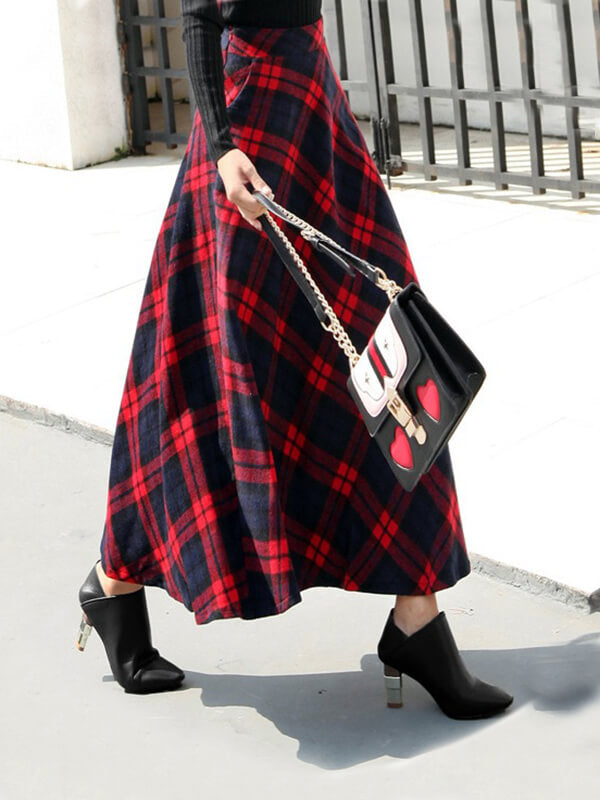 Airchics jupe longue carreaux avec poches fluide vintage femme